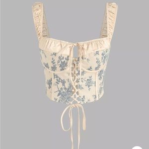 Floral Lace Up Corset Crop Top